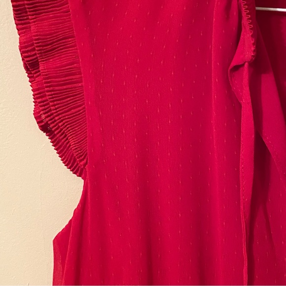 H&M red dress mini length cap sleeves elastic waist flowing material size 0 - Picture 6 of 15